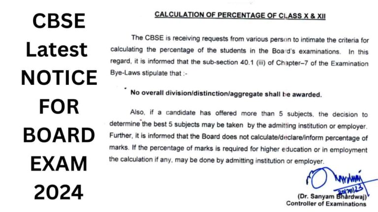 CBSE Board Exam 2024 Calculation of Percentage of Class 10 & 12